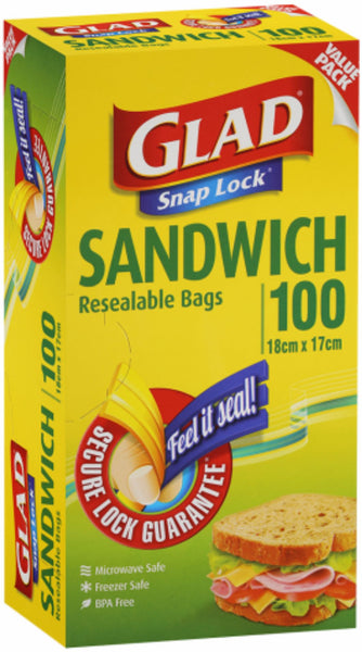Glad Snap Lock Sandwich Resealable Bags 100's
