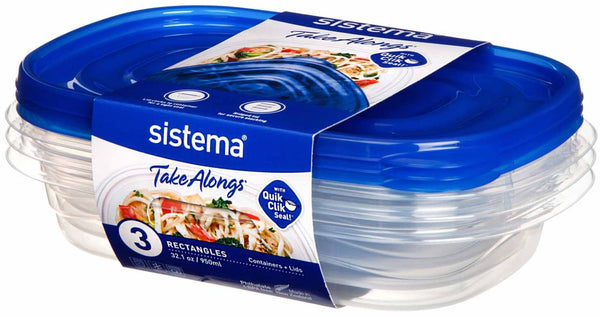 Sistema Take Alongs Rectangle Container Plus Lids 3's 950ml